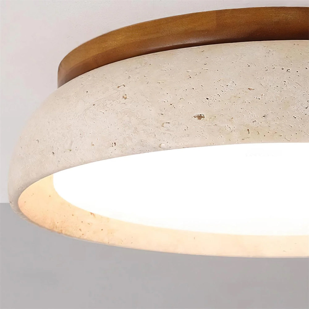 Travertine Ceiling Light with Acrylic Diffuser | High CRI 95+ Color Accuracy | Low-Profile Flush Mount for Bedrooms and Hallways