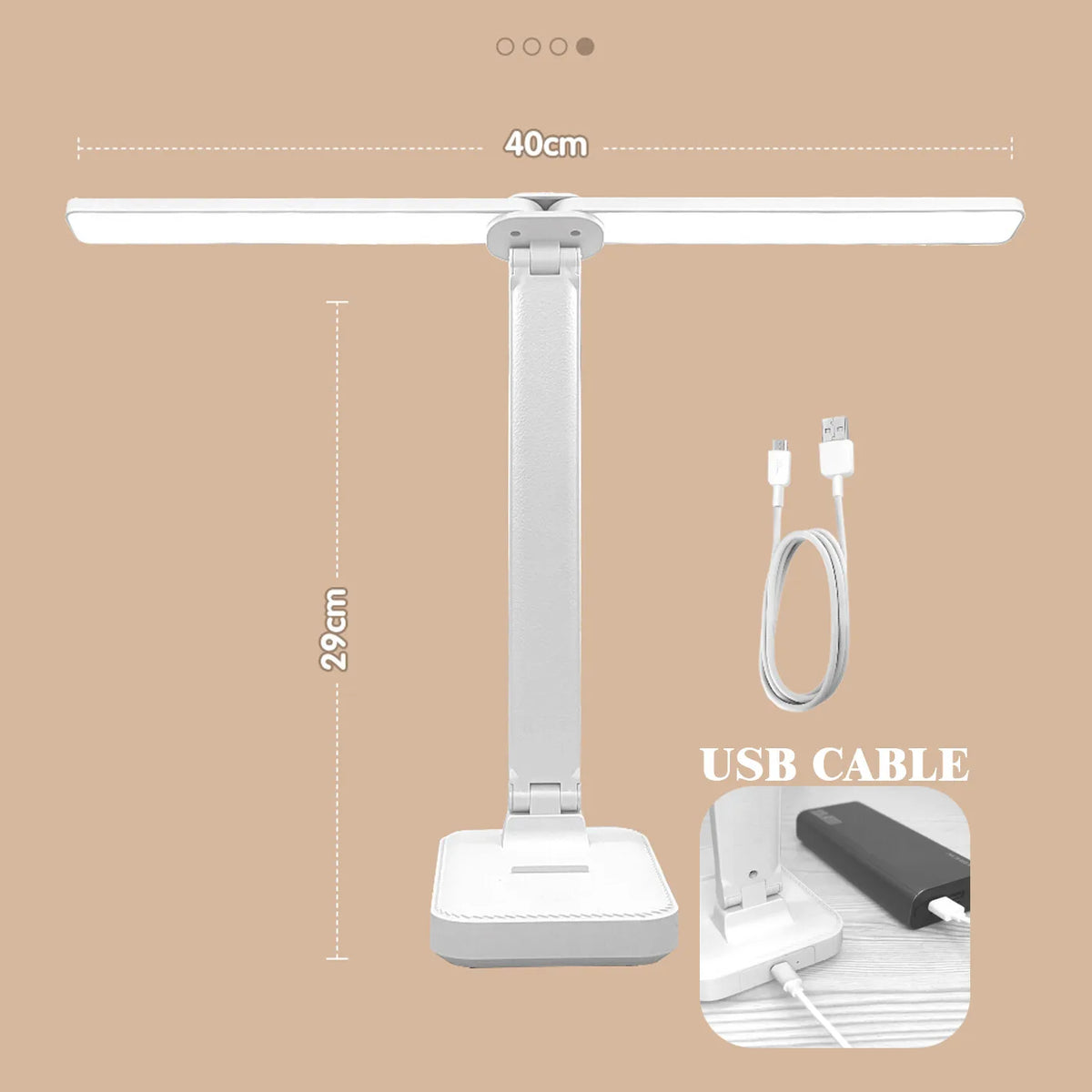 Folding LED Desk Lamp with a Double Sided Panel | Dimmable Light for Study or Bedside | USB Powered or 2000 mAh Battery