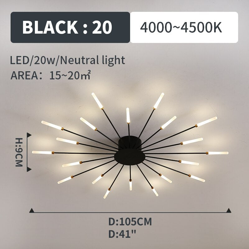 Fireworks-Style LED Ceiling Light | Multi-Arm Radiating Design | Available in Black or Gold Finishes