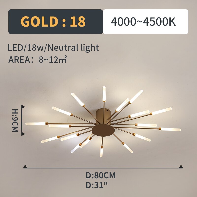 Fireworks-Style LED Ceiling Light | Multi-Arm Radiating Design | Available in Black or Gold Finishes
