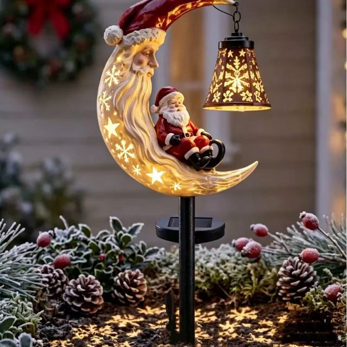 Santa Decoration Solar Garden Stake with Snowman and Lanterns