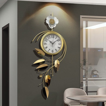 Large Wall Clock with Gold Floral Metal Frame | 38 in Tall and 17 in Wide | Bold Easy-Read Numbers