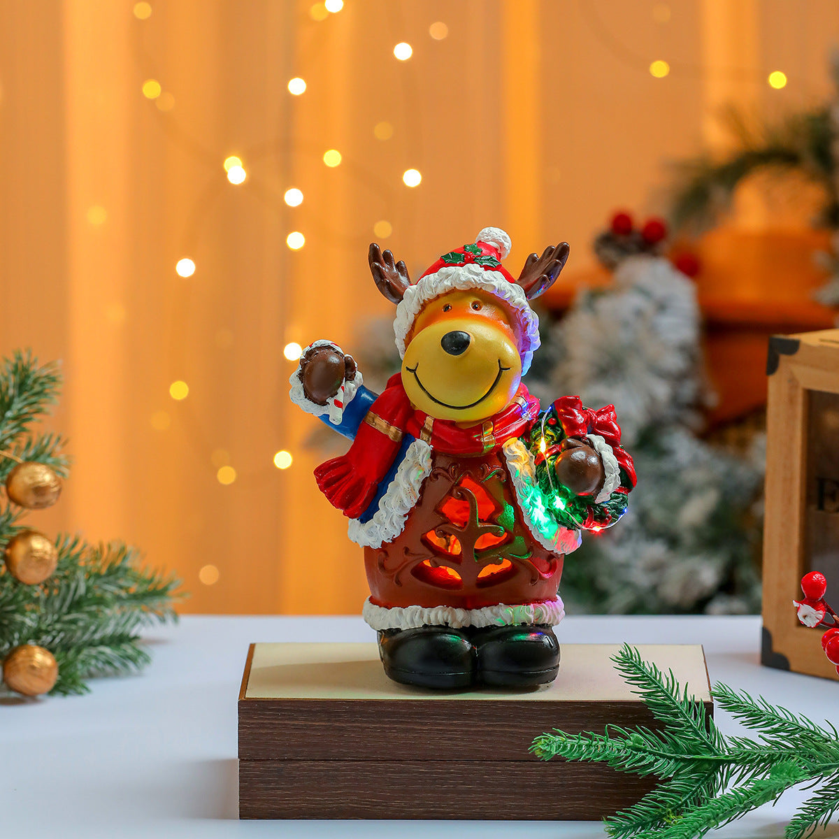 LED Christmas Figurines Set with Santa, Reindeer and Penguin