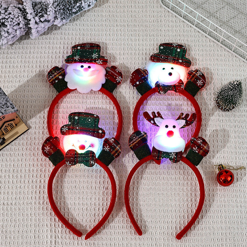 Light Up Christmas Headband with Reindeer and Santa Designs
