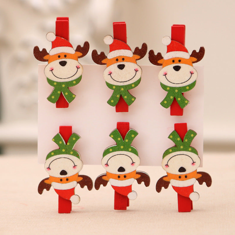 Wooden Christmas Clips Set with Santa, Snowman and Reindeer