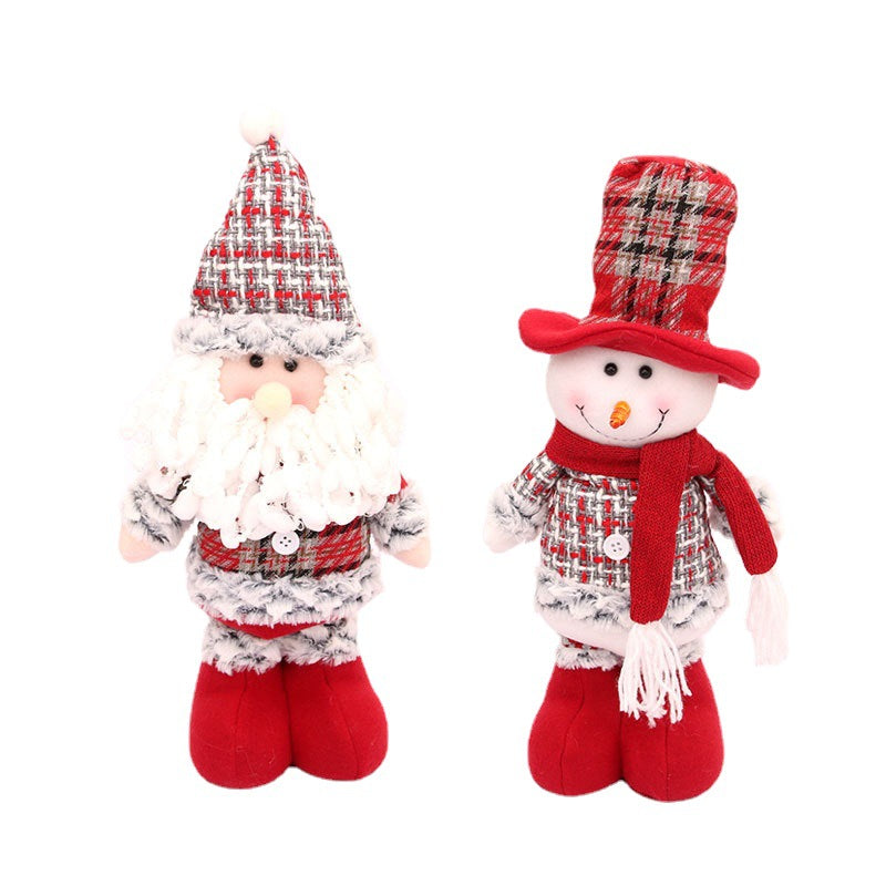 Plush Santa Claus Figurine and Snowman Christmas Decoration