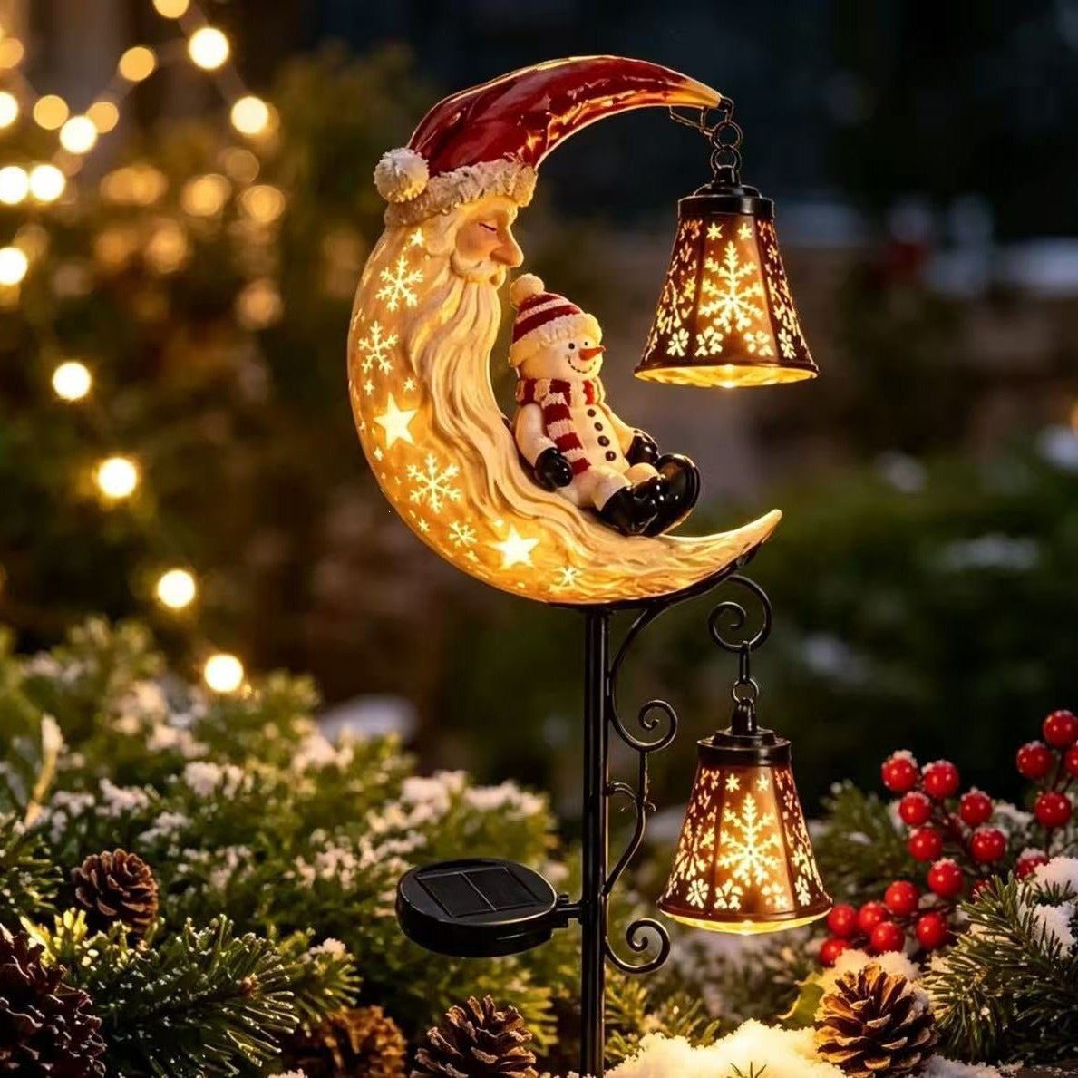 Santa Decoration Solar Garden Stake with Snowman and Lanterns
