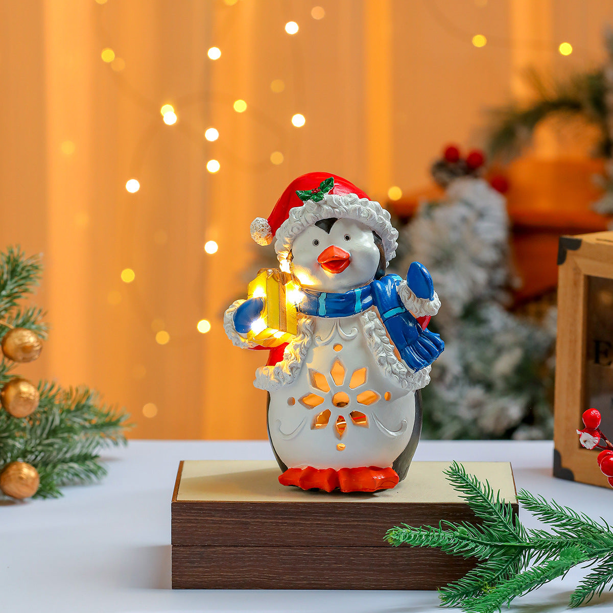 LED Christmas Figurines Set with Santa, Reindeer and Penguin