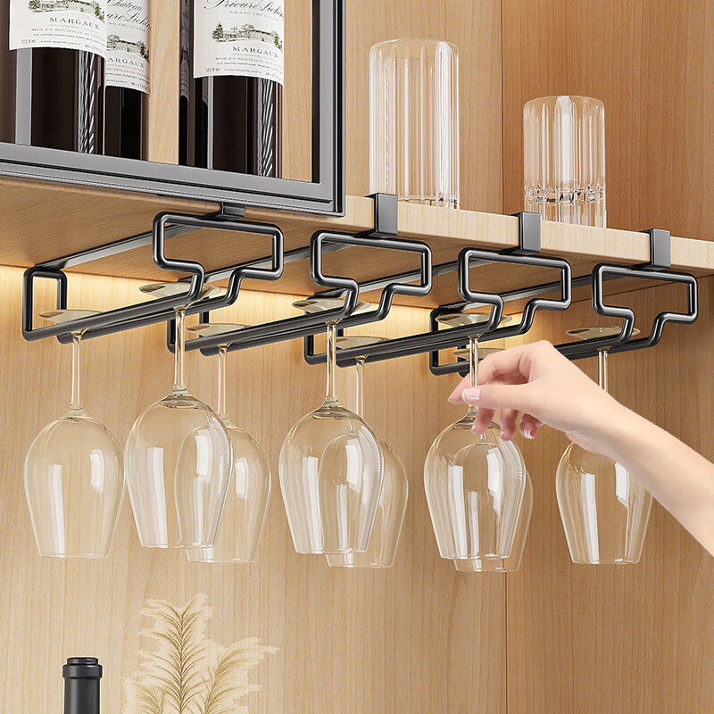 Under-Cabinet Wine Glass Storage Rack with Four Rails | Adjustable Metal Holder, Screws Included | 2 Colors