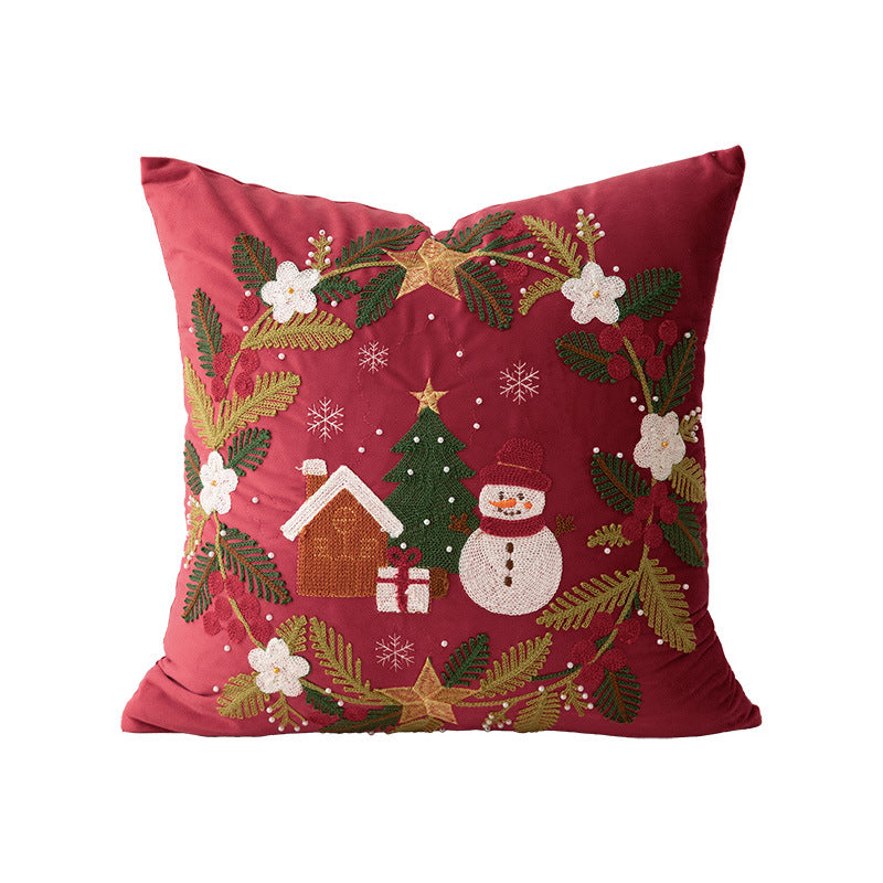 Embroidered Christmas Pillow Covers with Beaded Winter Scenes