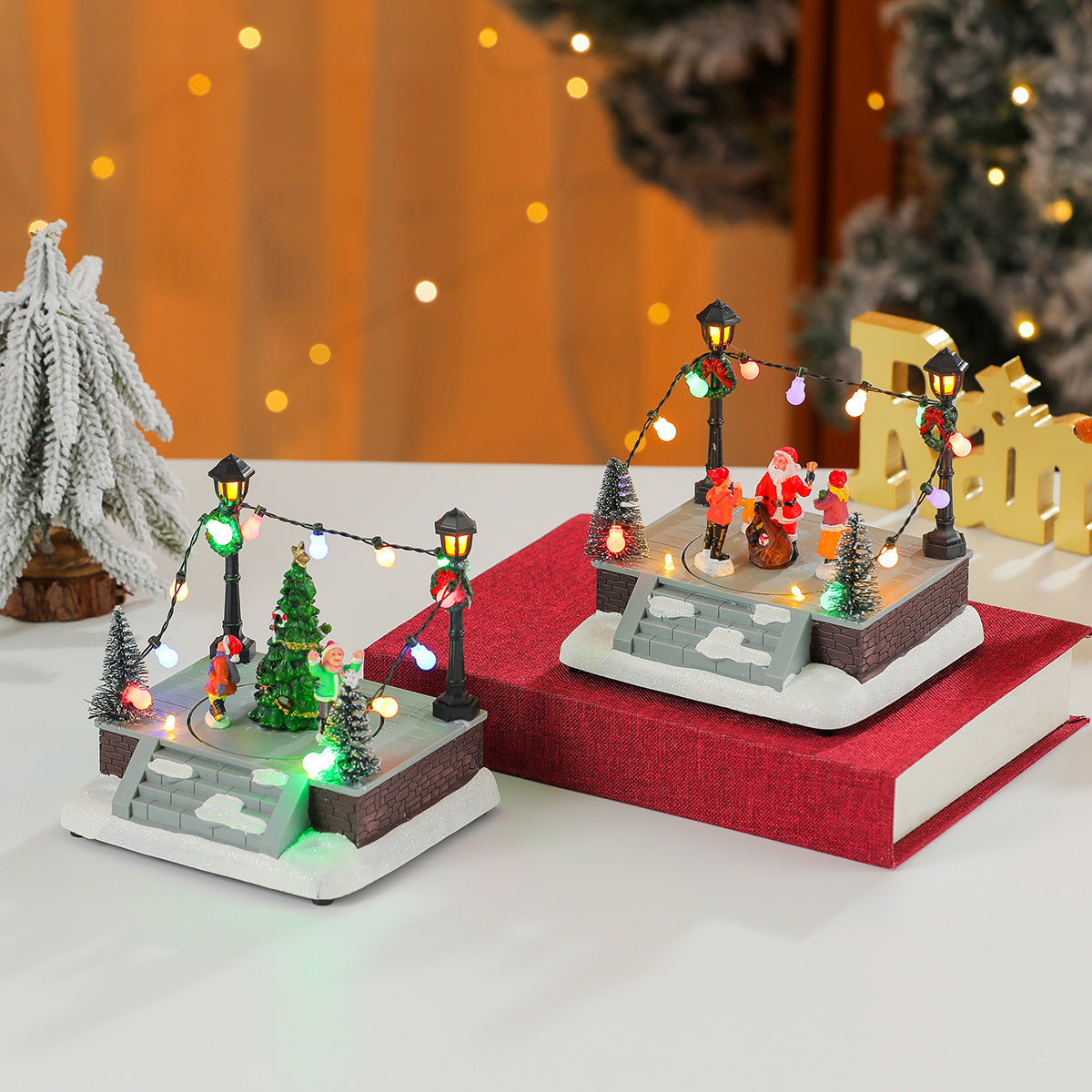 LED Lighted Christmas Town Figurines Skating Scene Set