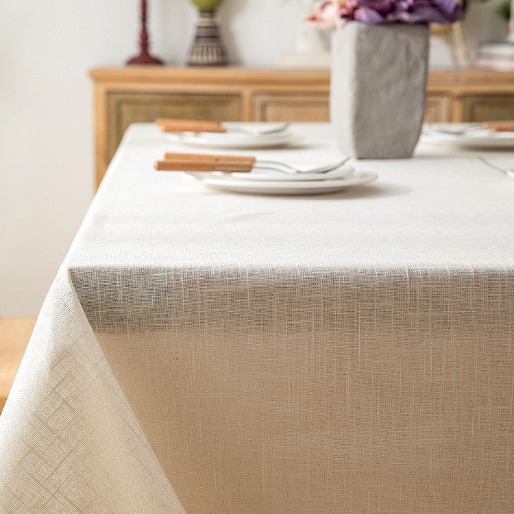 Linen Tablecloth with Textured Weave in White | 51 x 71 in for Dining Tables | Machine Washable
