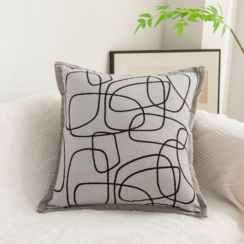 Abstract Line Embroidered Throw Pillow with Removable Cover | 18 x 18 in Accent Cushion for Sofa and Bed | 5 Colors