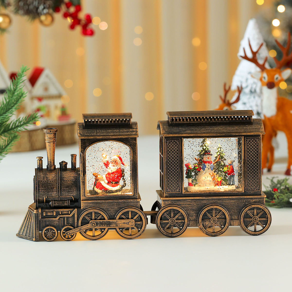 Christmas Figurines LED Lighted Holiday Train Decoration
