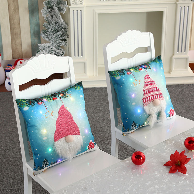 Christmas Throw Pillow Cover with Gnome Design and LED Lights