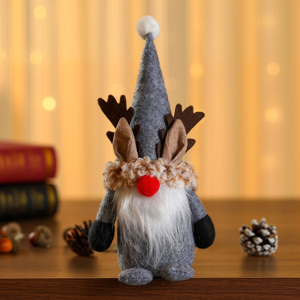 Reindeer Gnome Christmas Decor Figurine with Plush Beard