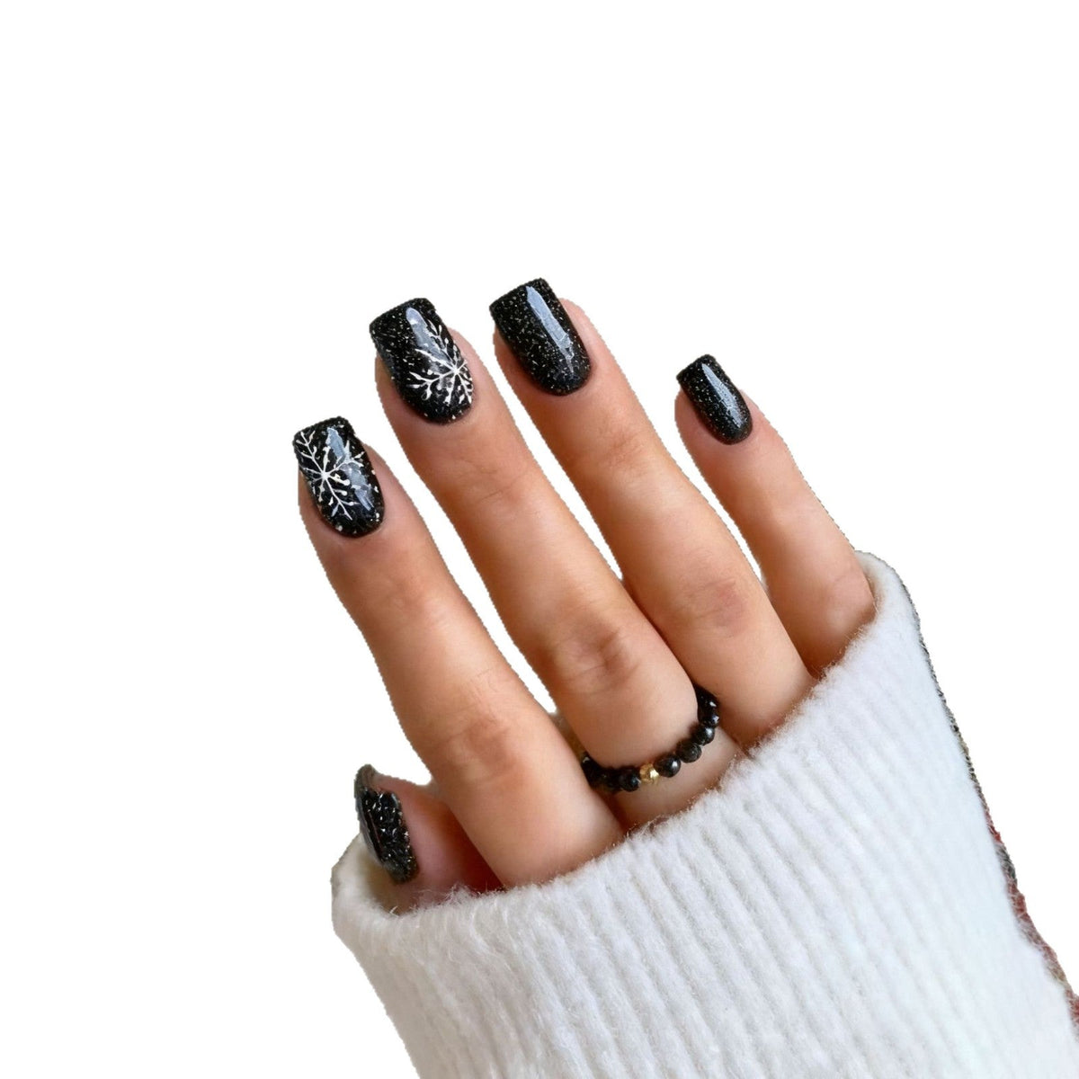 Christmas Press On Nails with Snowflake Designs and Glitter