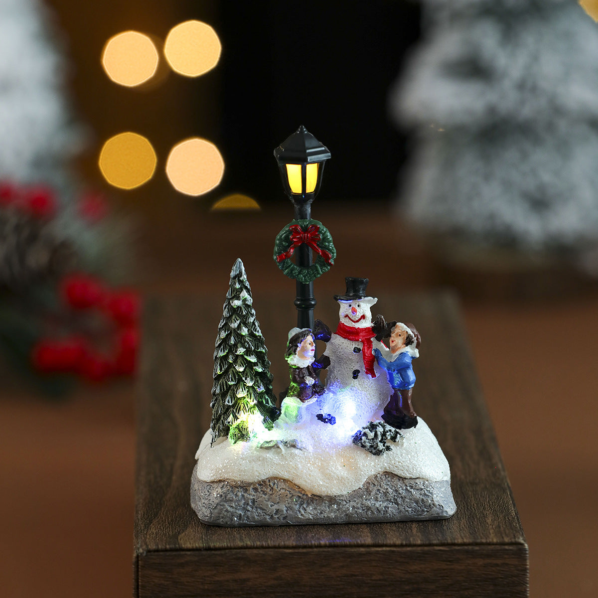 Light Up Christmas Village Figurines Set with Snowman Scene