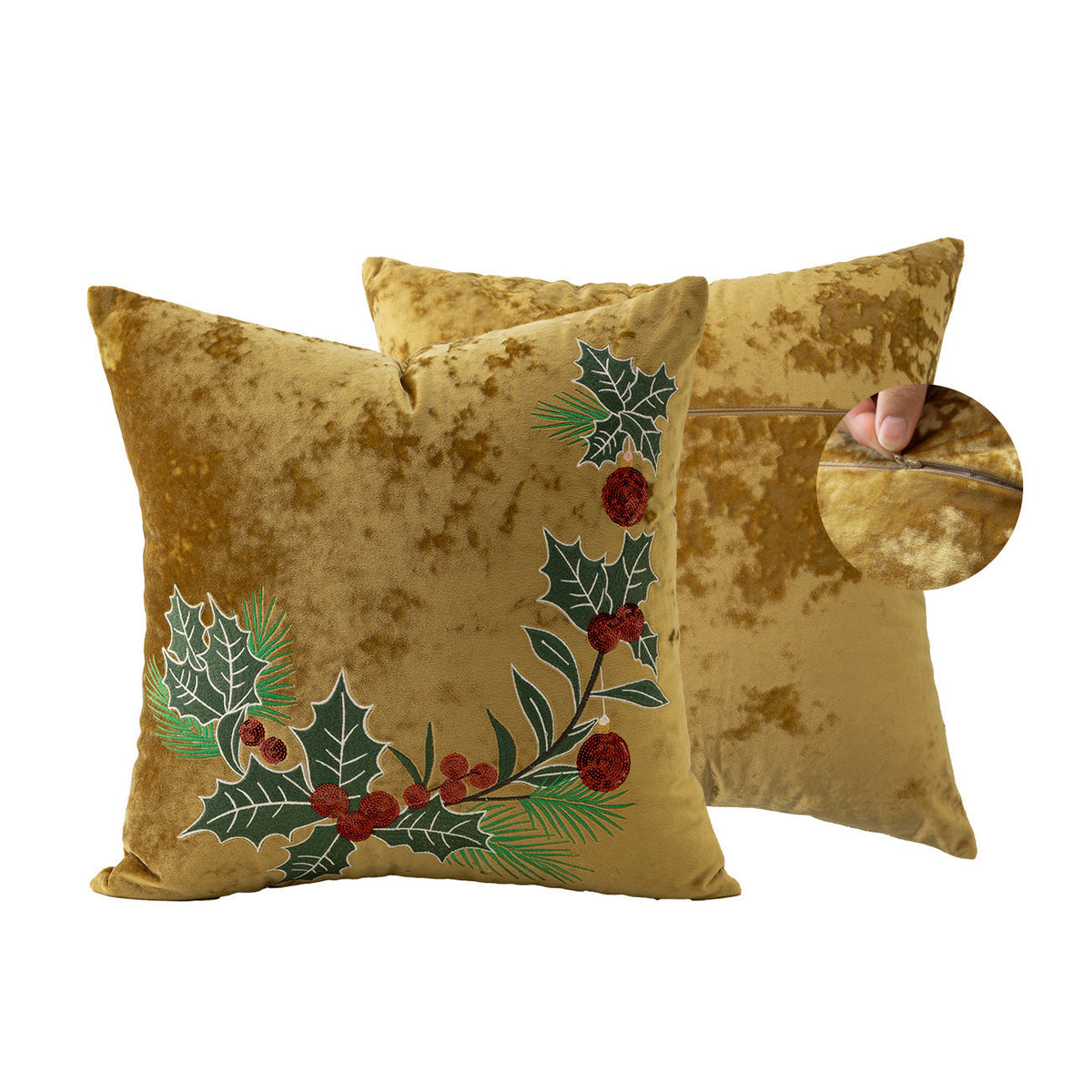 Embroidered Velvet Christmas Pillow Covers for Sofa and Bed