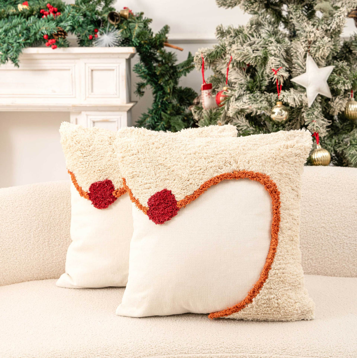 Christmas Throw Pillows Set with Tufted Holiday Tree Design