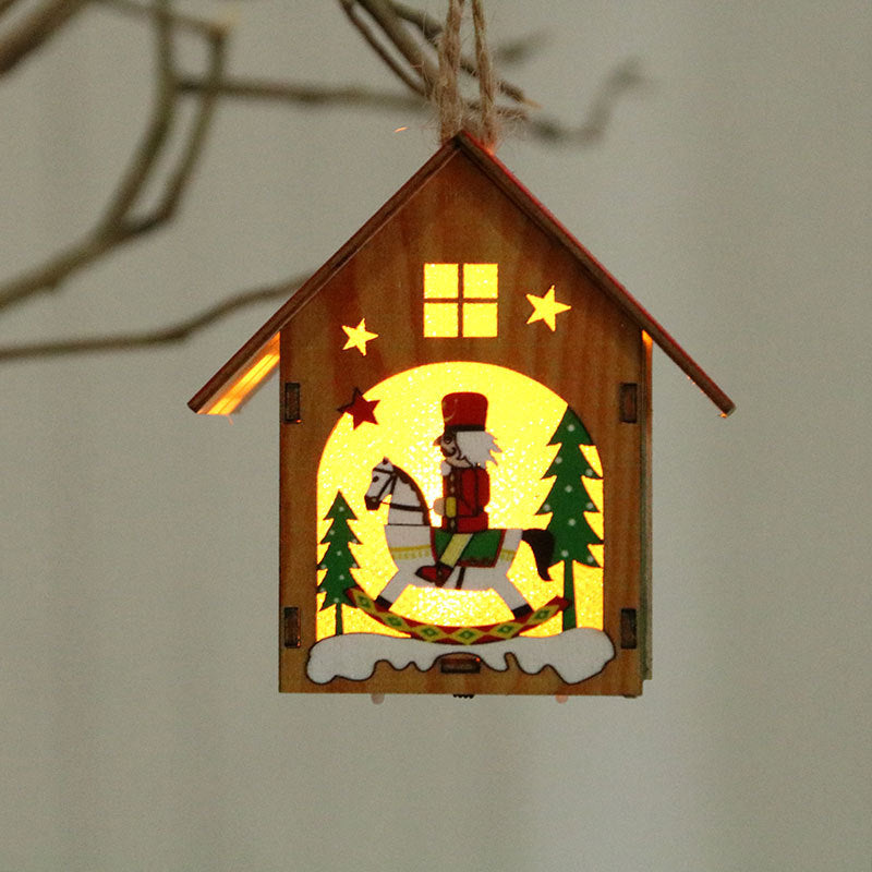 Wooden Christmas House Ornaments with Nutcracker Decorations