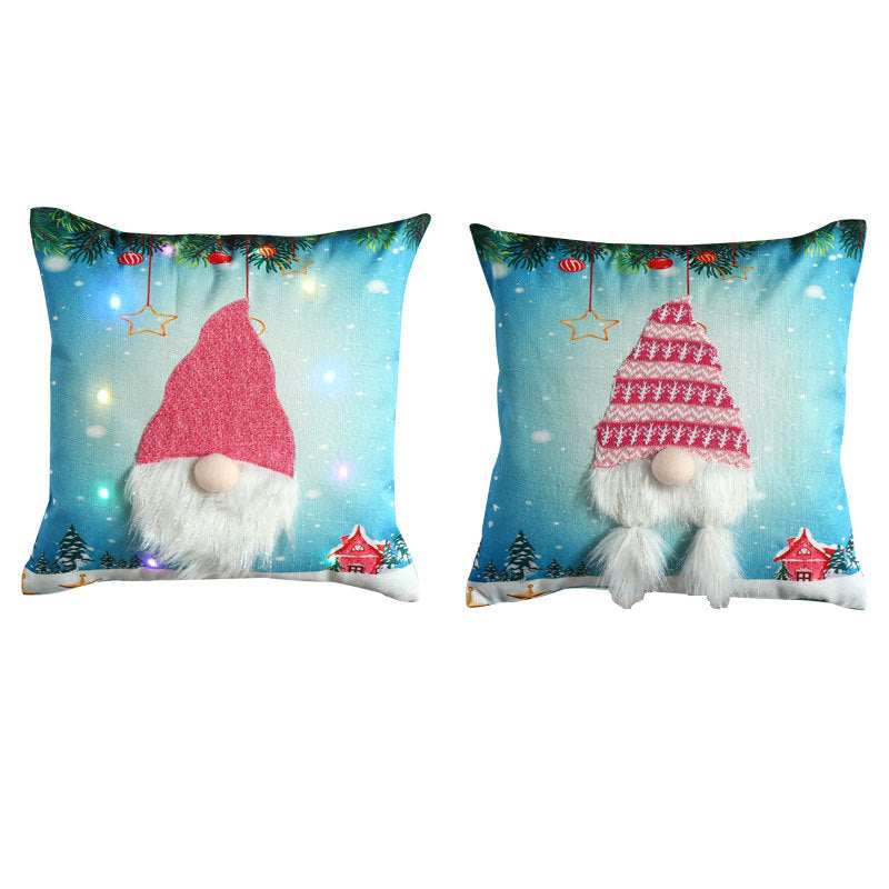 Christmas Throw Pillow Cover with Gnome Design and LED Lights