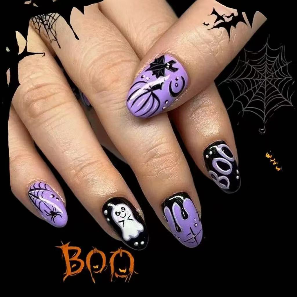 Halloween Press-On Nails | Available in Unbekannt, Bunt | Glue-Free Application in Minutes for Parties and Nights Out