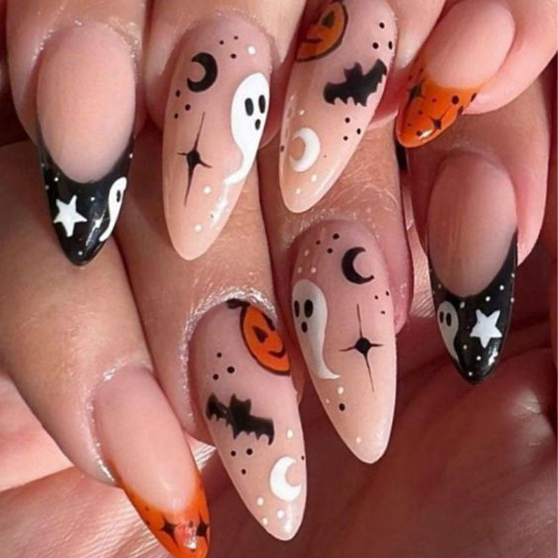 Halloween Pumpkin Ghost Star Press-On Nails | Available in Blue | Glue-Free Application in Minutes for Parties and Nights Out
