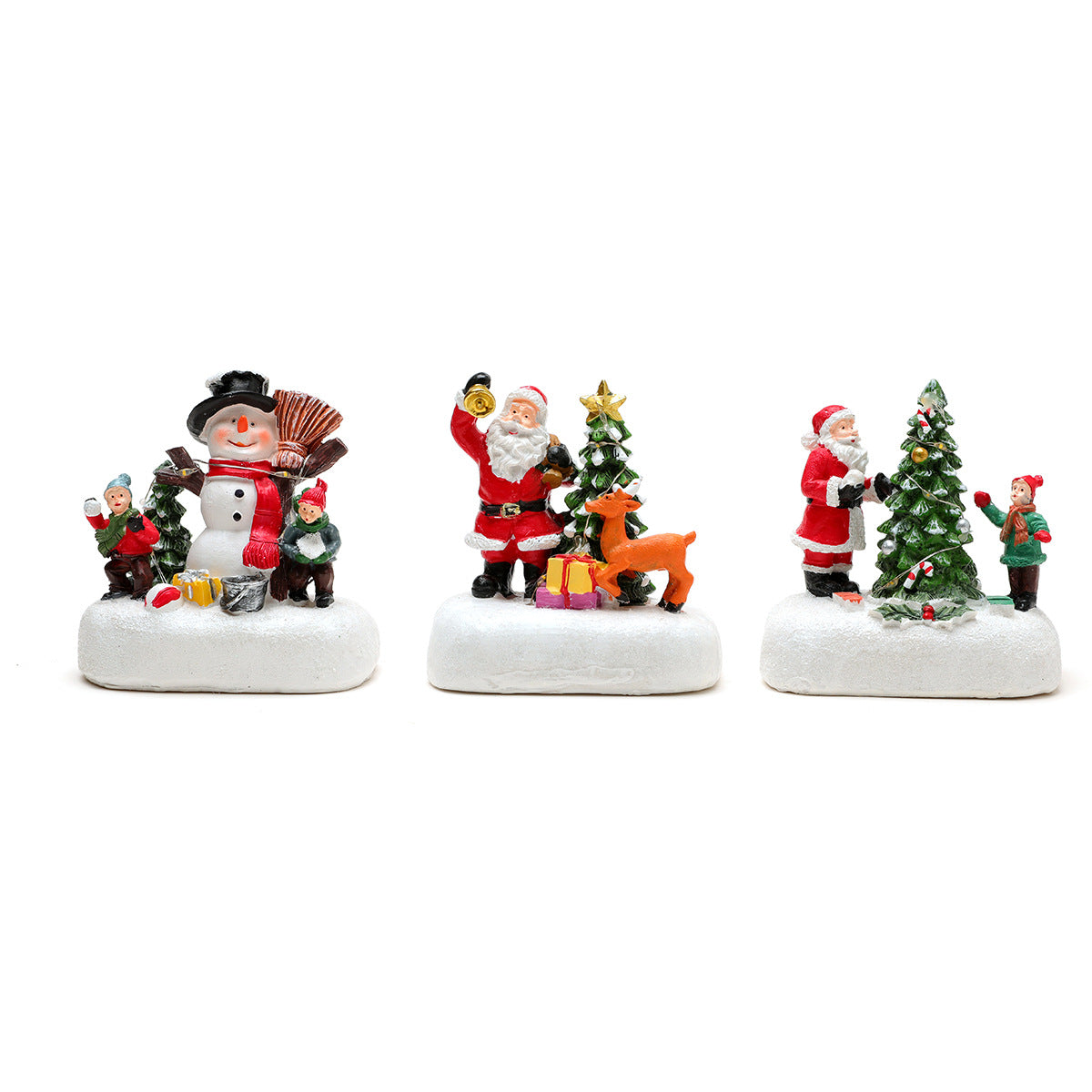 Light Up Christmas Village Figurines with Santa and Snowman