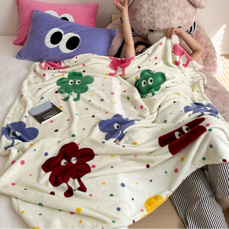 Cartoon Dog Print Fleece Throw with Speckled Pattern | Warm Blanket for Sofa and Bed | 4 Sizes, 15 Designs
