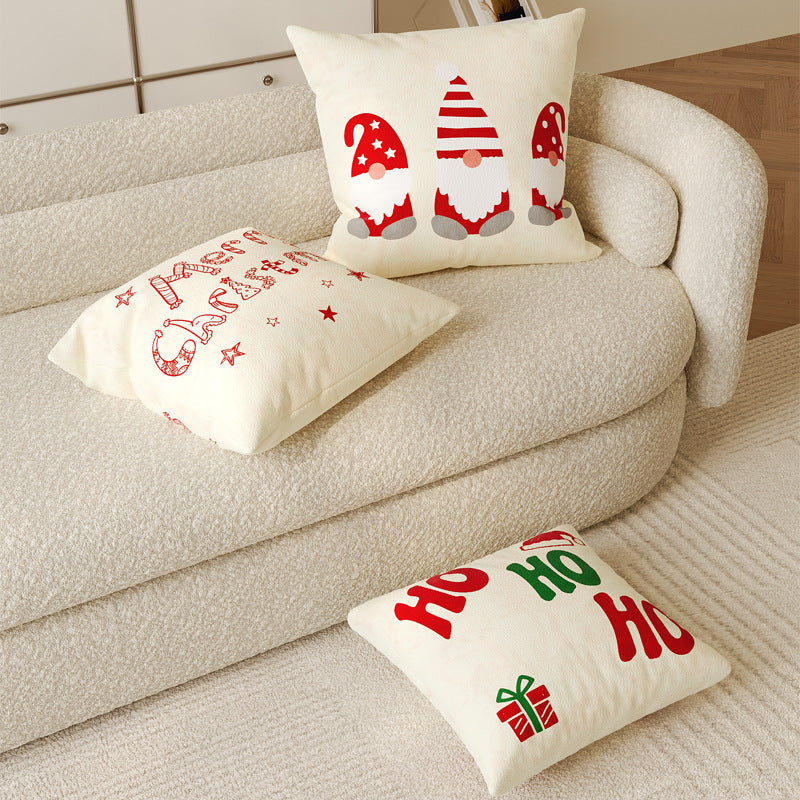Cotton Linen Pillow Cover for Christmas Living Room Decor | Merry Script with Holly Print | Hidden Zipper, Four Designs, Three Sizes