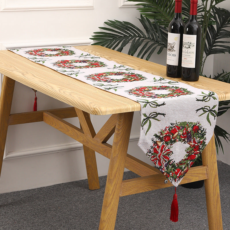 Christmas Table Runner with Tassels and Festive Holiday Prints