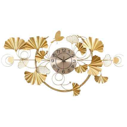 Large Wall Clock with Gold and Green Ginkgo Leaf Frame | 26 in Across for a Hallway or Living Room | 4 Finishes