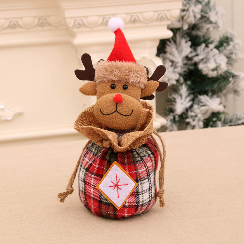 Plush Teddy Bear Christmas Gift Bag with Knit Hat and Scarf | Soft Holiday Treat Sack | Festive Tabletop Decorations