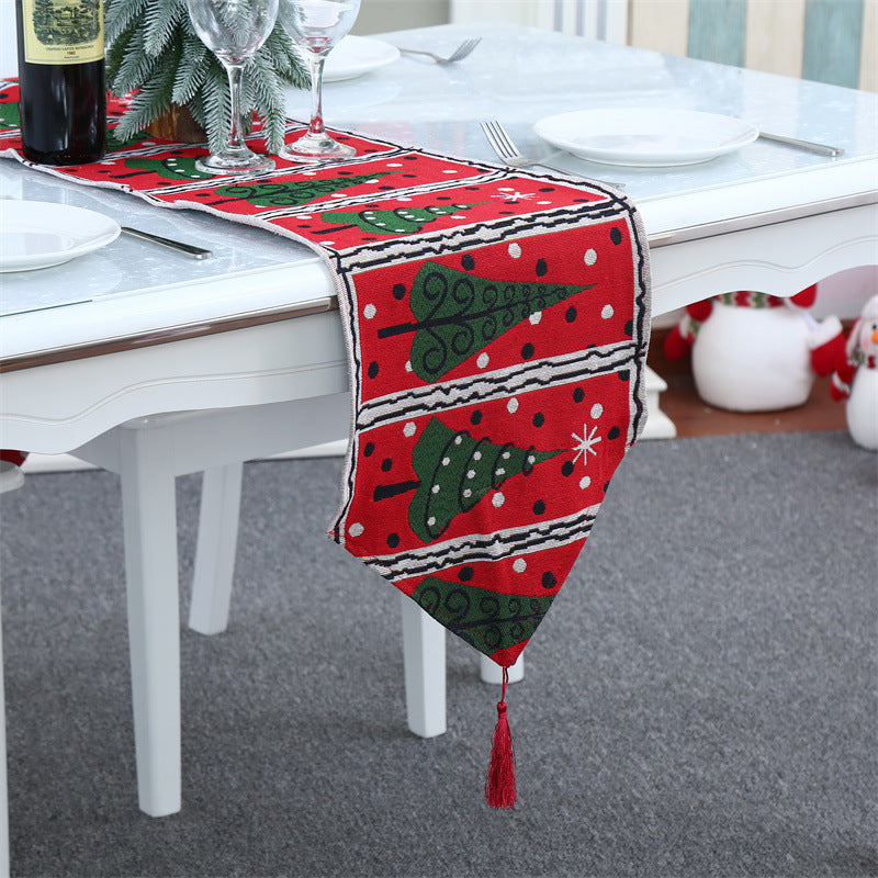 Christmas Table Runner with Tassels and Festive Holiday Prints