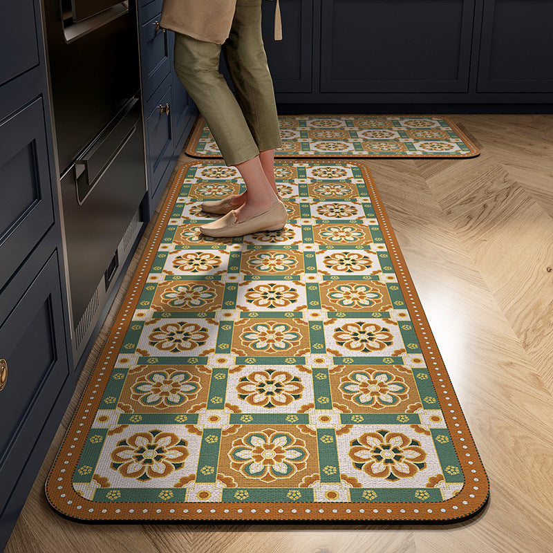 Cushioned Kitchen Rug Runner with Tile Print Border | Non-Slip Backing for Sink and Stove | 13 Designs