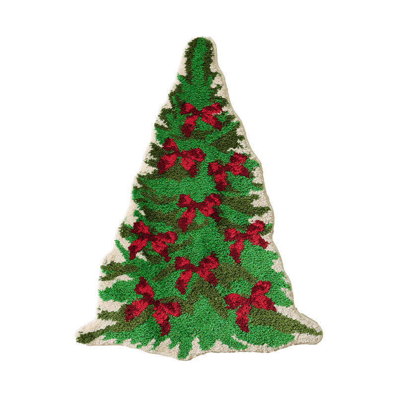 Christmas Carpet Rug in Tree Shape with Red Bows
