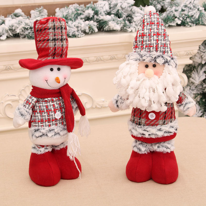 Plush Santa Claus Figurine and Snowman Christmas Decoration