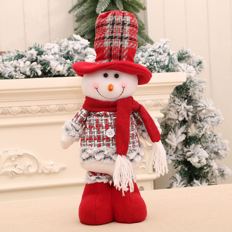 Plush Santa Claus Figurine and Snowman Christmas Decoration