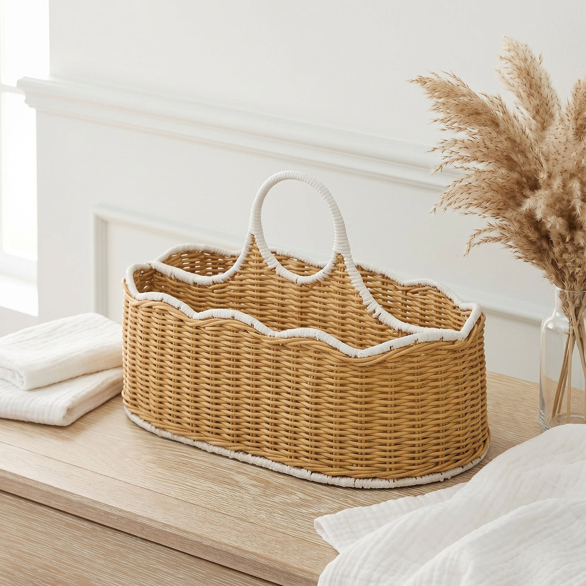Woven Storage Caddy with a Center Handle | Two Compartments for Everyday Odds and Ends | Hallway or Living Room