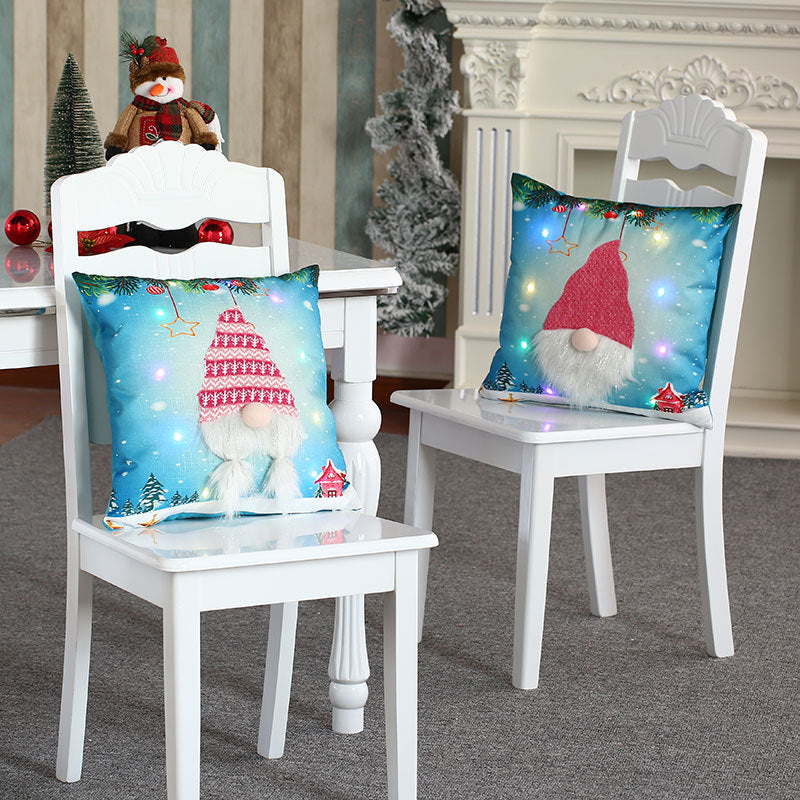 Christmas Throw Pillow Cover with Gnome Design and LED Lights