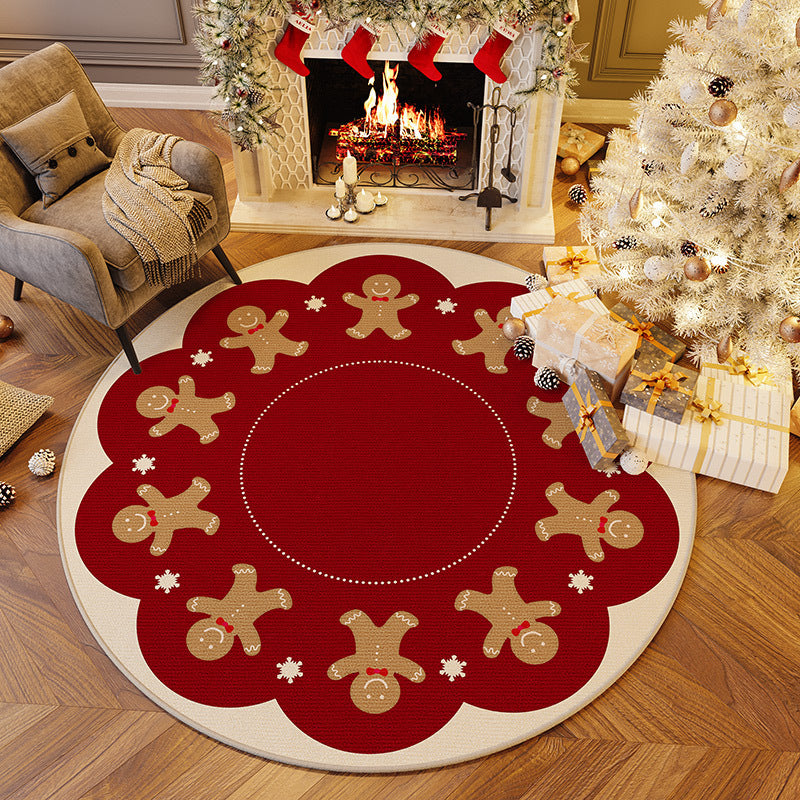Round Christmas Area Rug with Gingerbread Holiday Designs