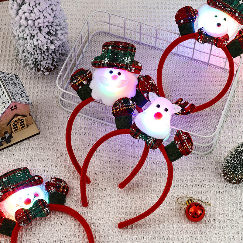 Light Up Christmas Headband with Reindeer and Santa Designs