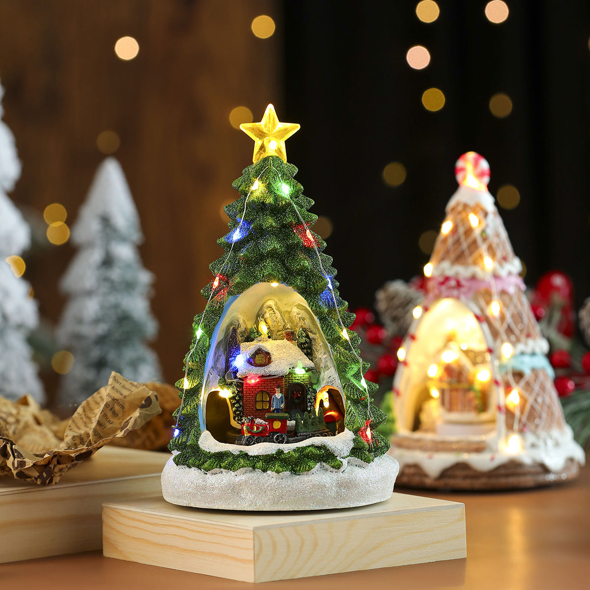 Light Up Christmas Tree Figurine with LED Lights and Village