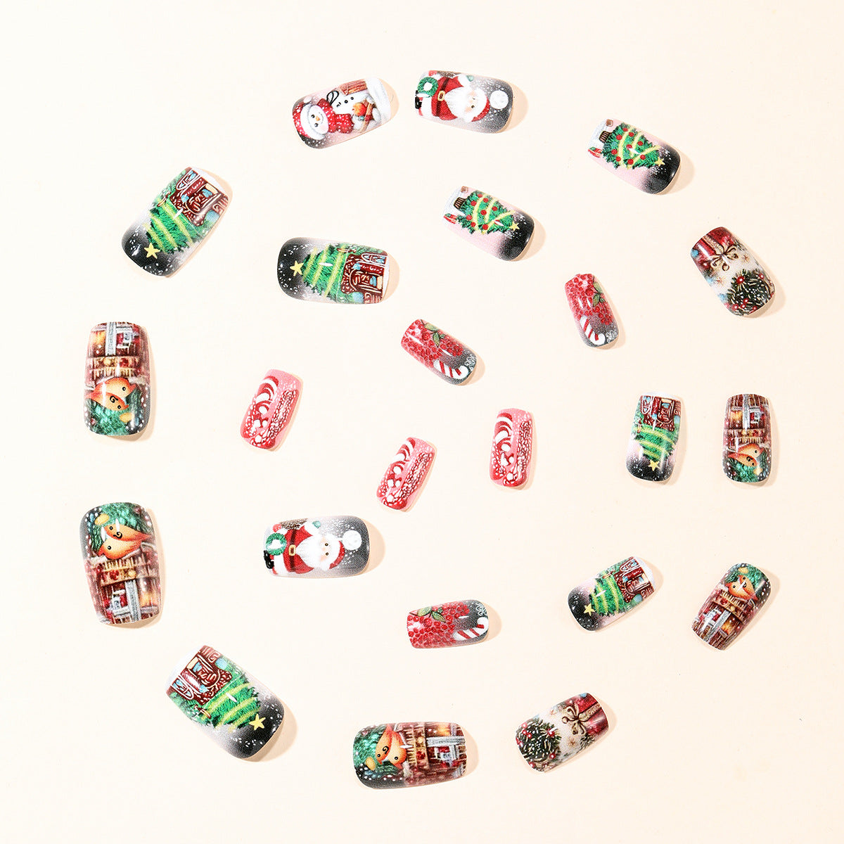 Christmas Press On Nails with Santa, Snowman and Tree Designs