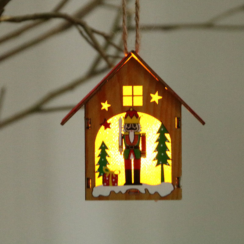 Wooden Christmas House Ornaments with Nutcracker Decorations
