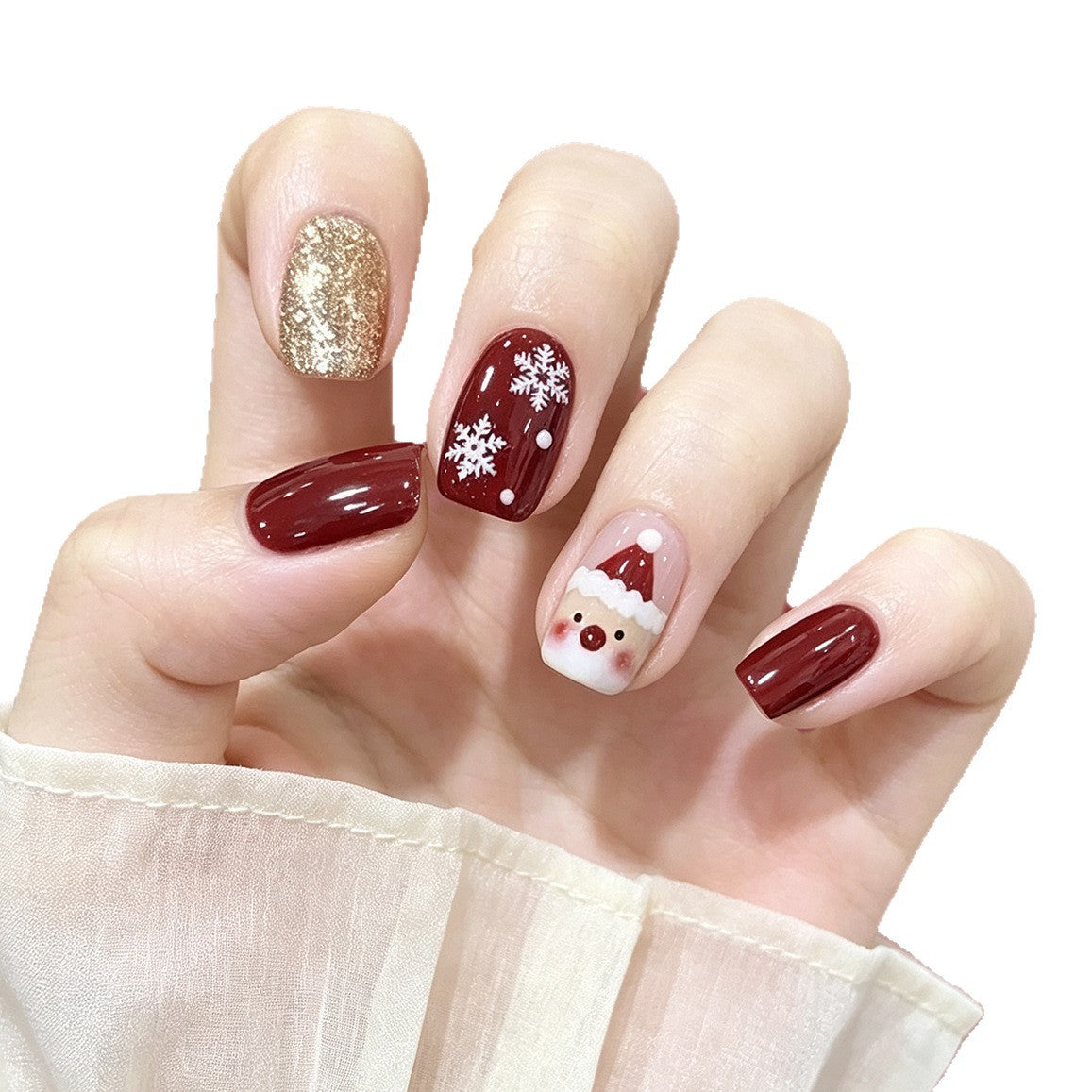 Christmas Press On Nails with Santa and Snowflake Designs