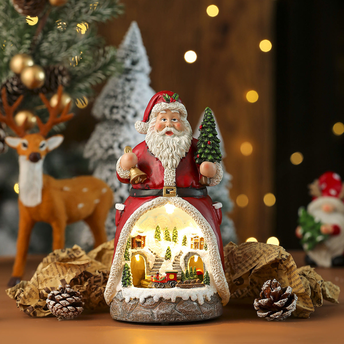 Light Up Snowman and Santa Christmas Figurines with LED Glow