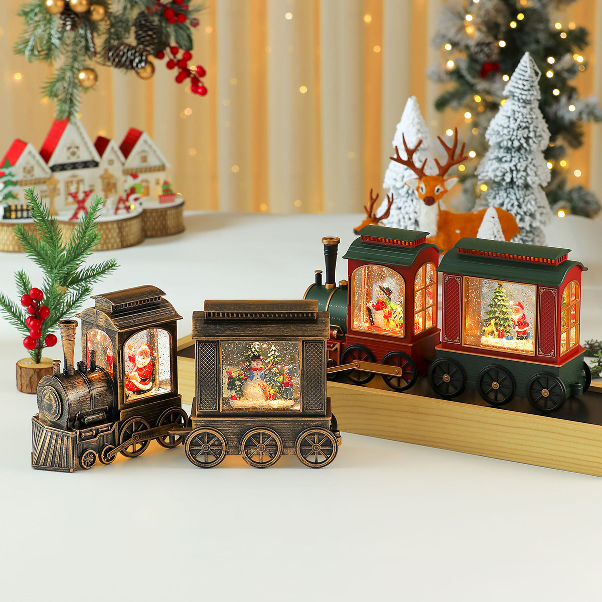 Christmas Figurines LED Lighted Holiday Train Decoration