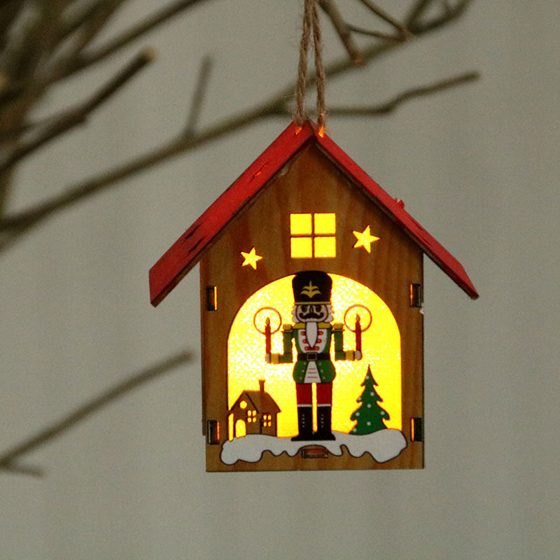 Wooden Christmas House Ornaments with Nutcracker Decorations